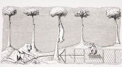 De manier om eekhoorns op de grond in het bos te vangen, naar een miniatuur in het 15e-eeuwse manuscript van Phoebus, uit 
